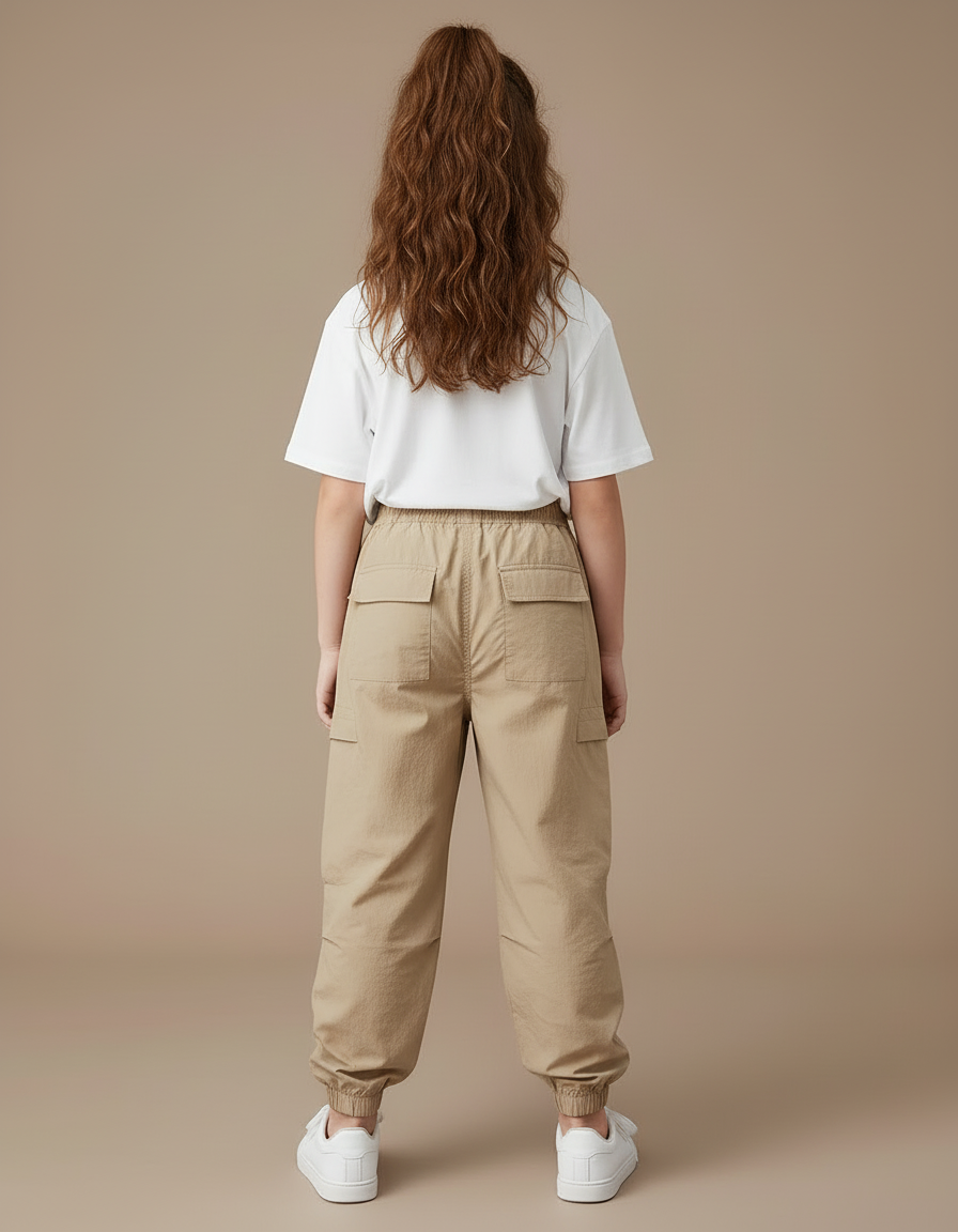 Pantalon Cargo Beige Ample Décontracté Enfant Fille - Polyester - vue 2