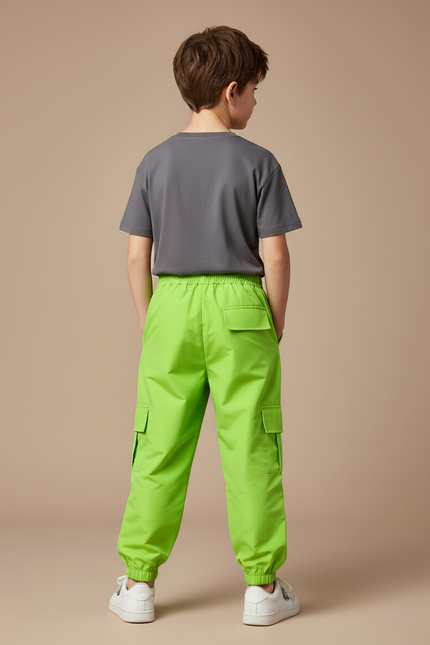 Pantalon Cargo Vert Fluo Ample Enfant Streetwear - Polyester - vue 2