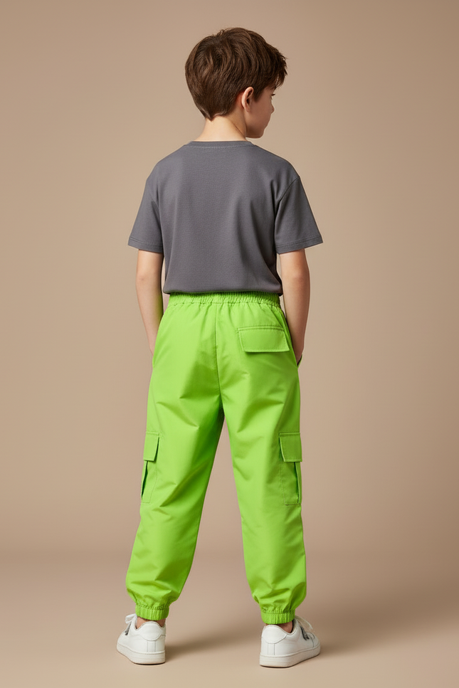 Pantalon Cargo Vert Fluo Ample Enfant Streetwear - Polyester - vue 2