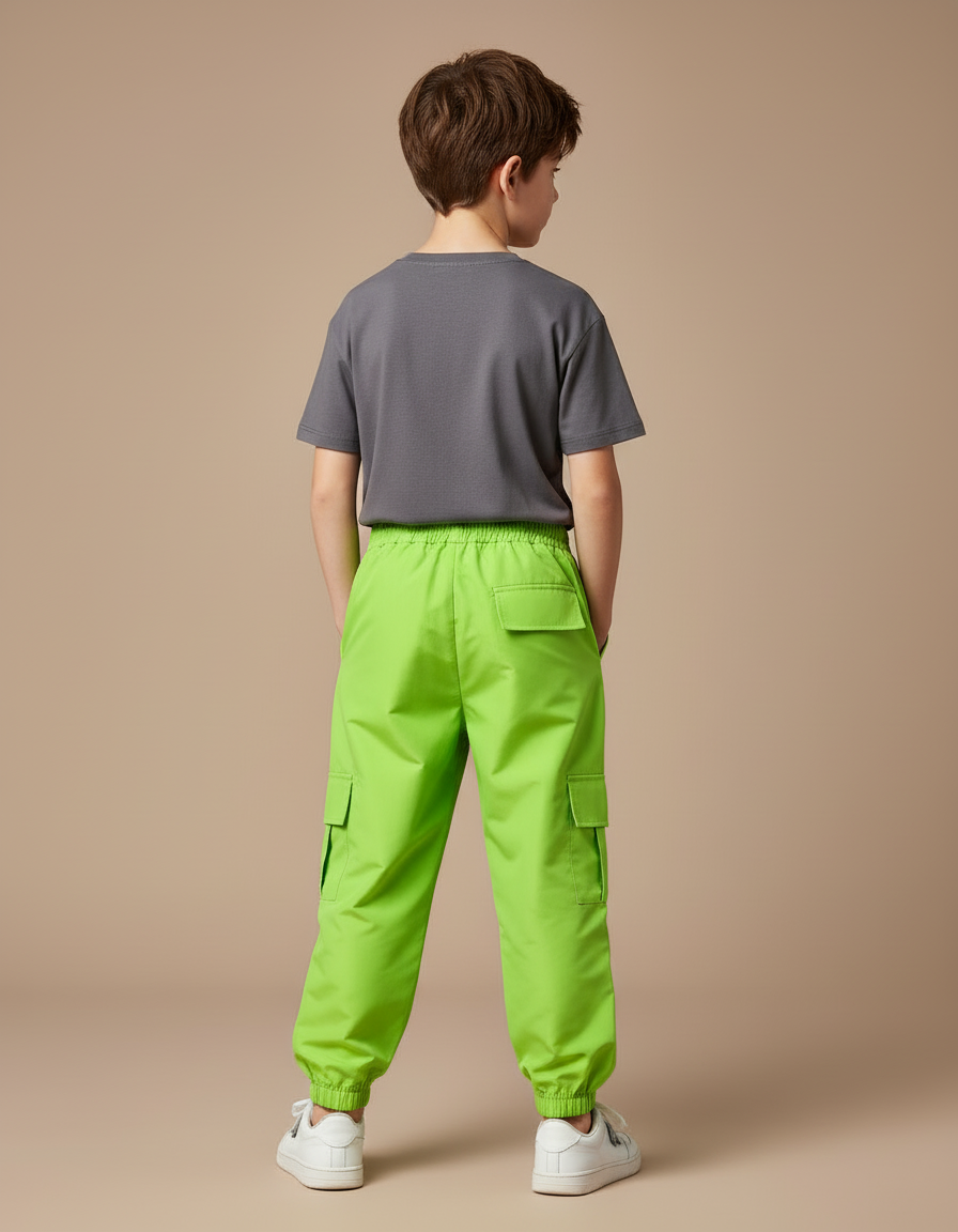 Pantalon Cargo Vert Fluo Ample Enfant Streetwear - Polyester - vue 2