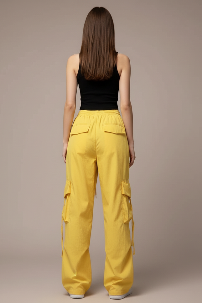 Pantalon Cargo Jaune Ample Multi-Poches Femme - Polyester - vue 2