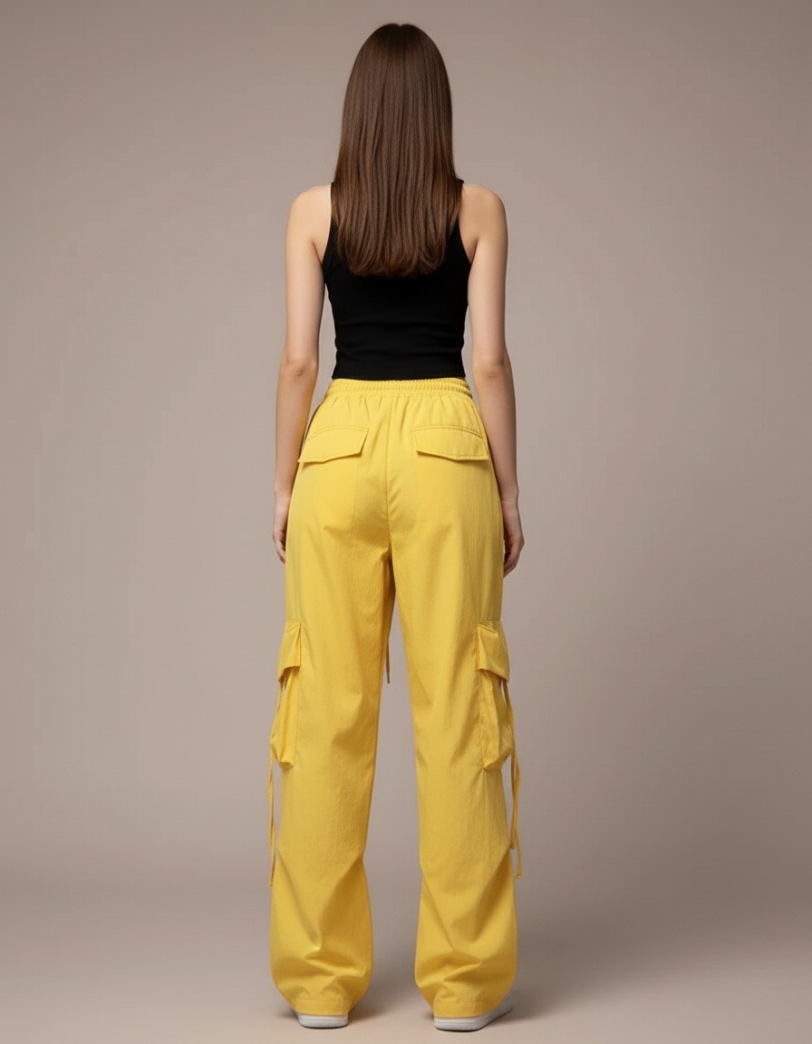 Pantalon Cargo Jaune Ample Multi-Poches Femme - Polyester - vue 2
