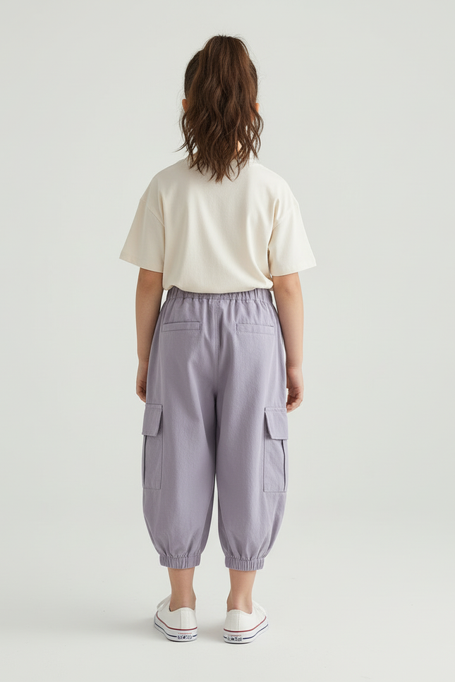 Pantalon Cargo Enfant Violet Ample Coton Décontracté - vue 2