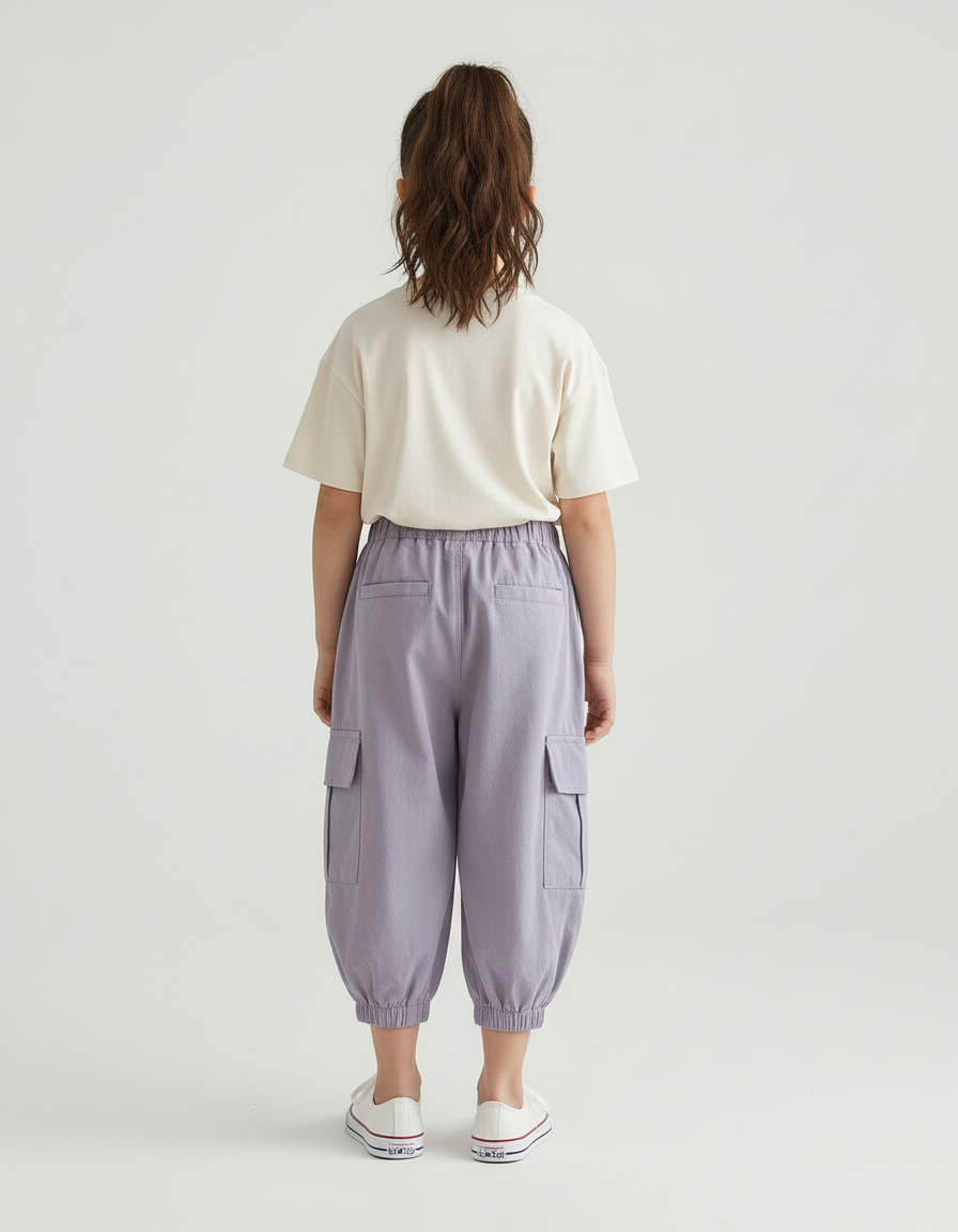 Pantalon Cargo Enfant Violet Ample Coton Décontracté - vue 2