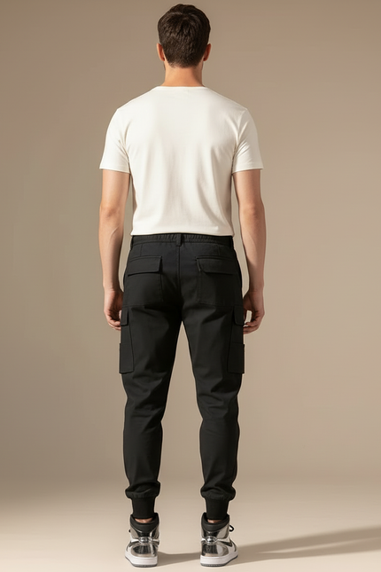 Pantalon Cargo Noir Homme Multi-Poches Cordon Jogger - Polyester - vue 2