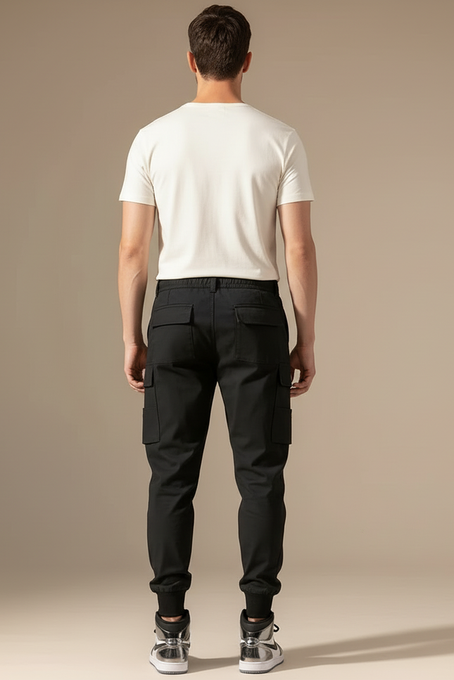 Pantalon Cargo Noir Homme Multi-Poches Cordon Jogger - Polyester - vue 2