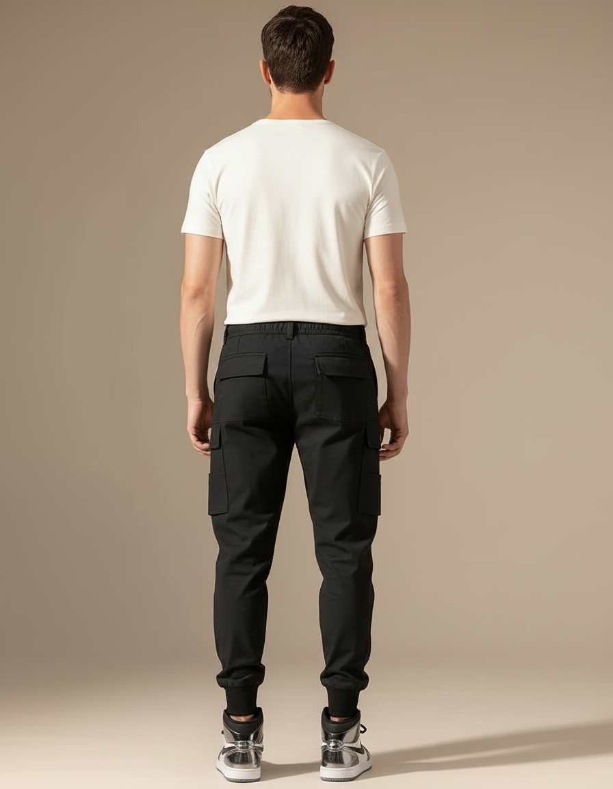Pantalon Cargo Noir Homme Multi-Poches Cordon Jogger - Polyester - vue 2