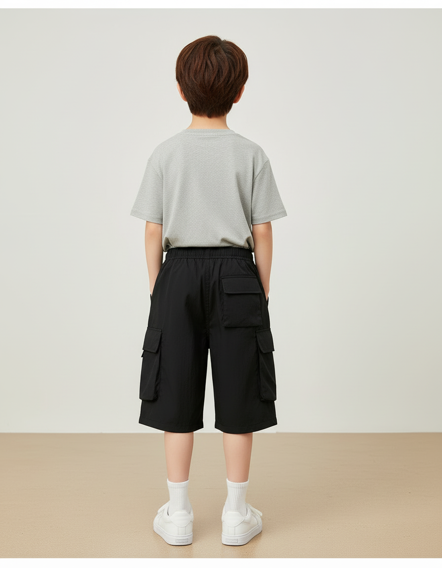 Pantalon Cargo Noir Décontracté Poches Enfant - Polyester - vue 2