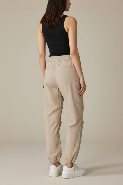 Pantalon Cargo Beige Léger Fluide Décontracté Femme - Polyester - vue 2