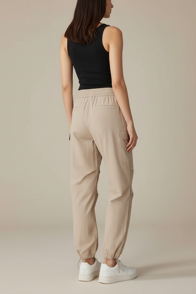 Pantalon Cargo Beige Léger Fluide Décontracté Femme - Polyester - vue 2