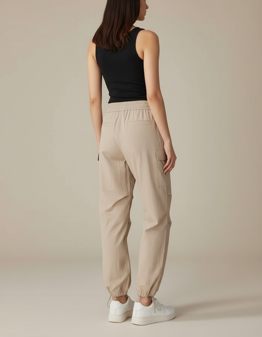 Pantalon Cargo Beige Léger Fluide Décontracté Femme - Polyester - vue 2