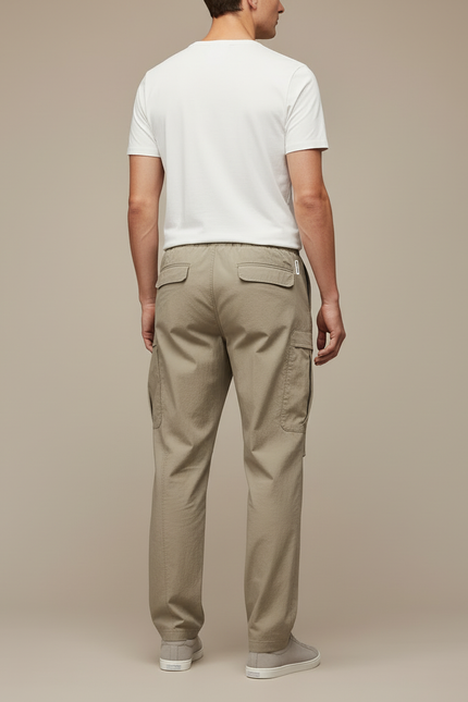 Pantalon Cargo Ample Beige Coton Décontracté Multipoches - Polyester - vue 2