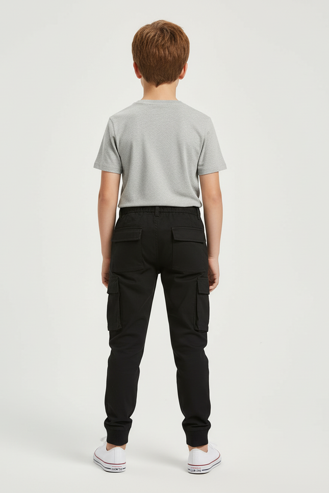 Pantalon Cargo Noir Coton Décontracté Multipoches Enfant - vue 2