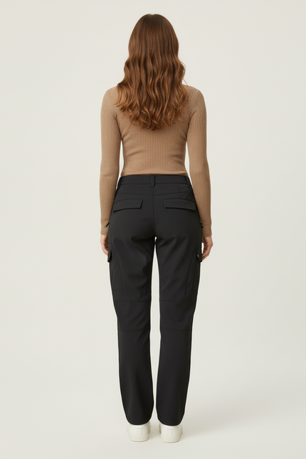 Pantalon Cargo Noir Fluide Multipoches Femme Décontracté - Polyester - vue 2