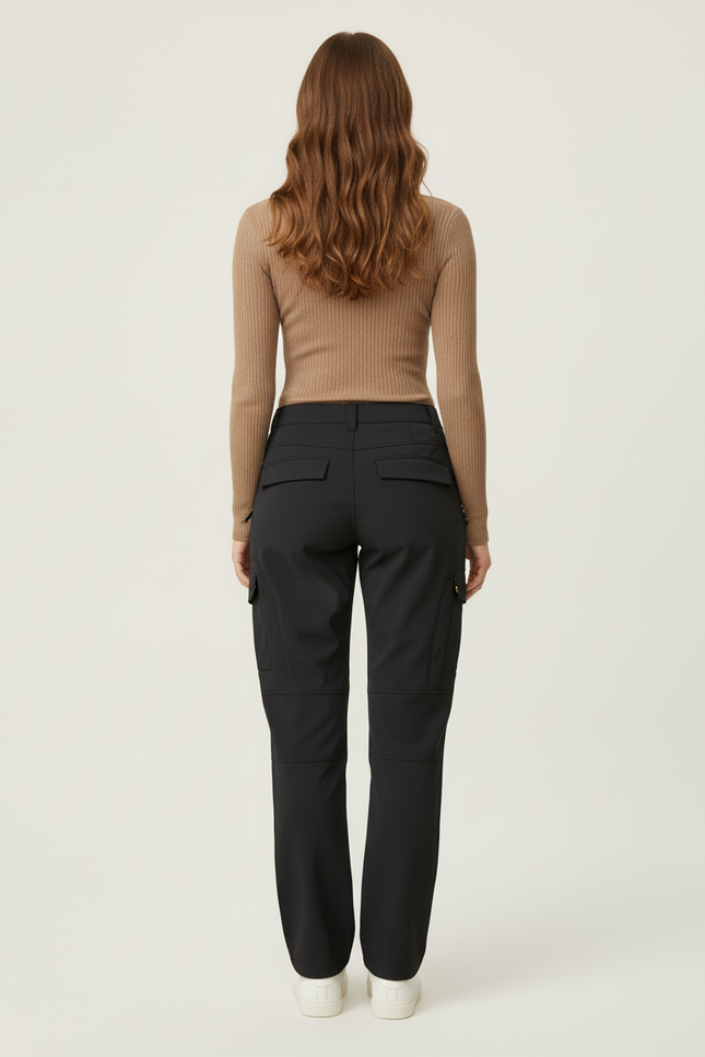 Pantalon Cargo Noir Fluide Multipoches Femme Décontracté - Polyester - vue 2