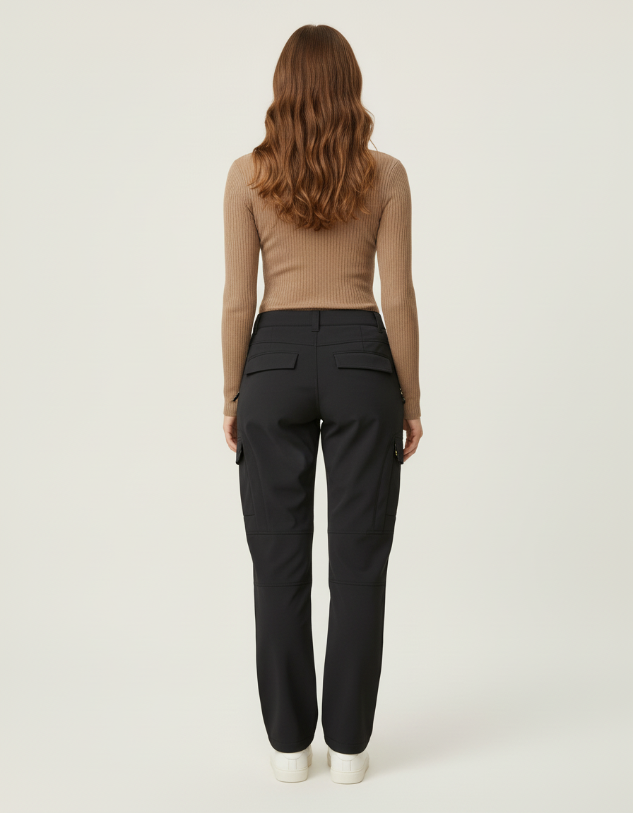 Pantalon Cargo Noir Fluide Multipoches Femme Décontracté - Polyester - vue 2