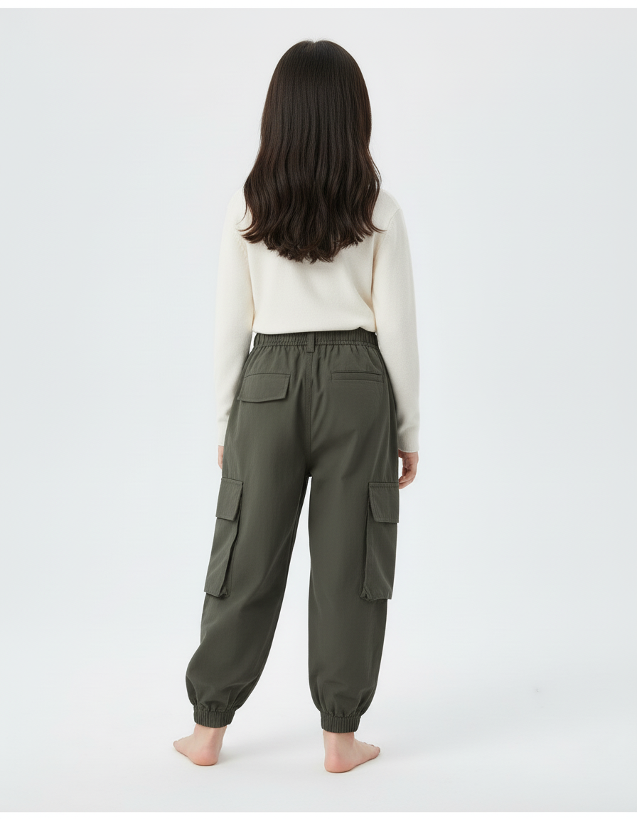 Pantalon Cargo Kaki Ample Décontracté Enfant Poches - Coton - vue 2