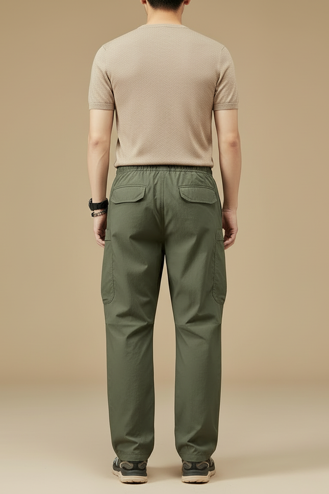 Pantalon Cargo Vert Ample Décontracté Léger Homme - Kaki Polyester - vue 2