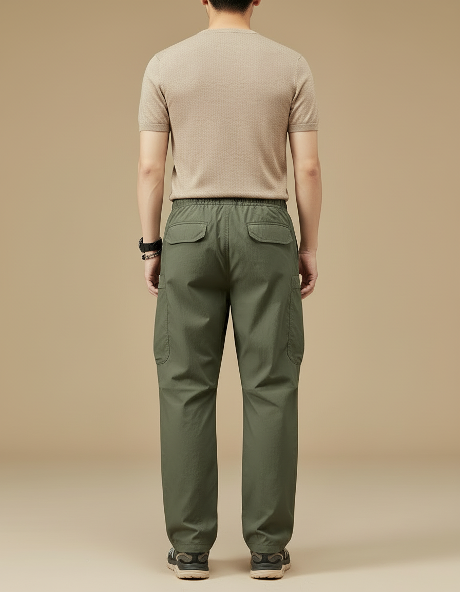 Pantalon Cargo Vert Ample Décontracté Léger Homme - Kaki Polyester - vue 2