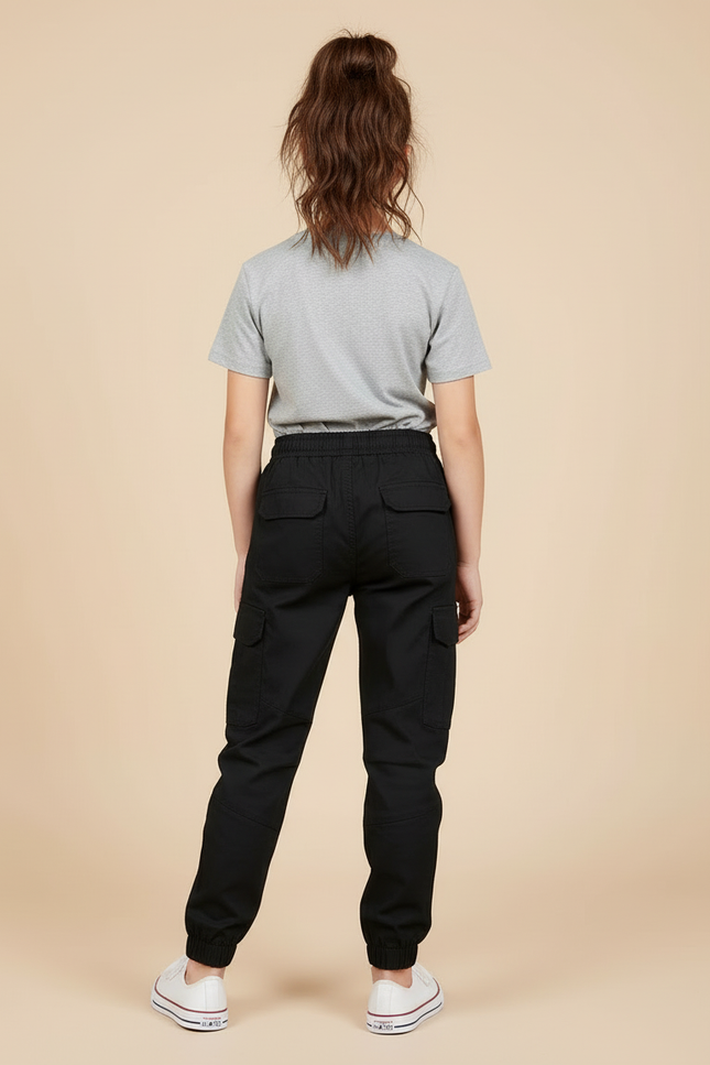 Pantalon Cargo Noir Coton Multipoches Enfant Jogger - vue 2