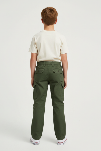 Pantalon Cargo Vert Militaire Enfant Coton Tactique - Kaki Toile - vue 2