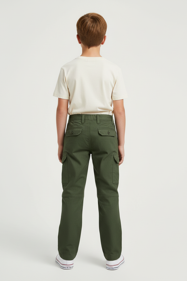 Pantalon Cargo Vert Militaire Enfant Coton Tactique - Kaki Toile - vue 2