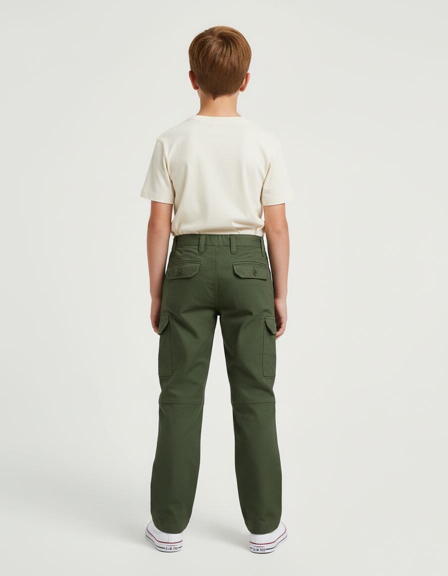 Pantalon Cargo Vert Militaire Enfant Coton Tactique - Kaki Toile - vue 2