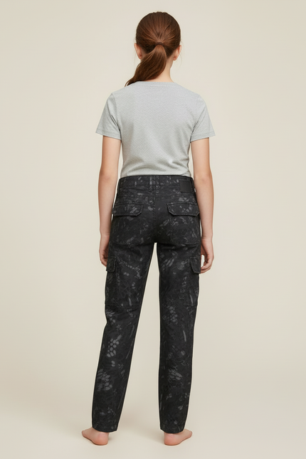 Pantalon Cargo Camouflage Noir Slim Fille Respirant - Toile - vue 2