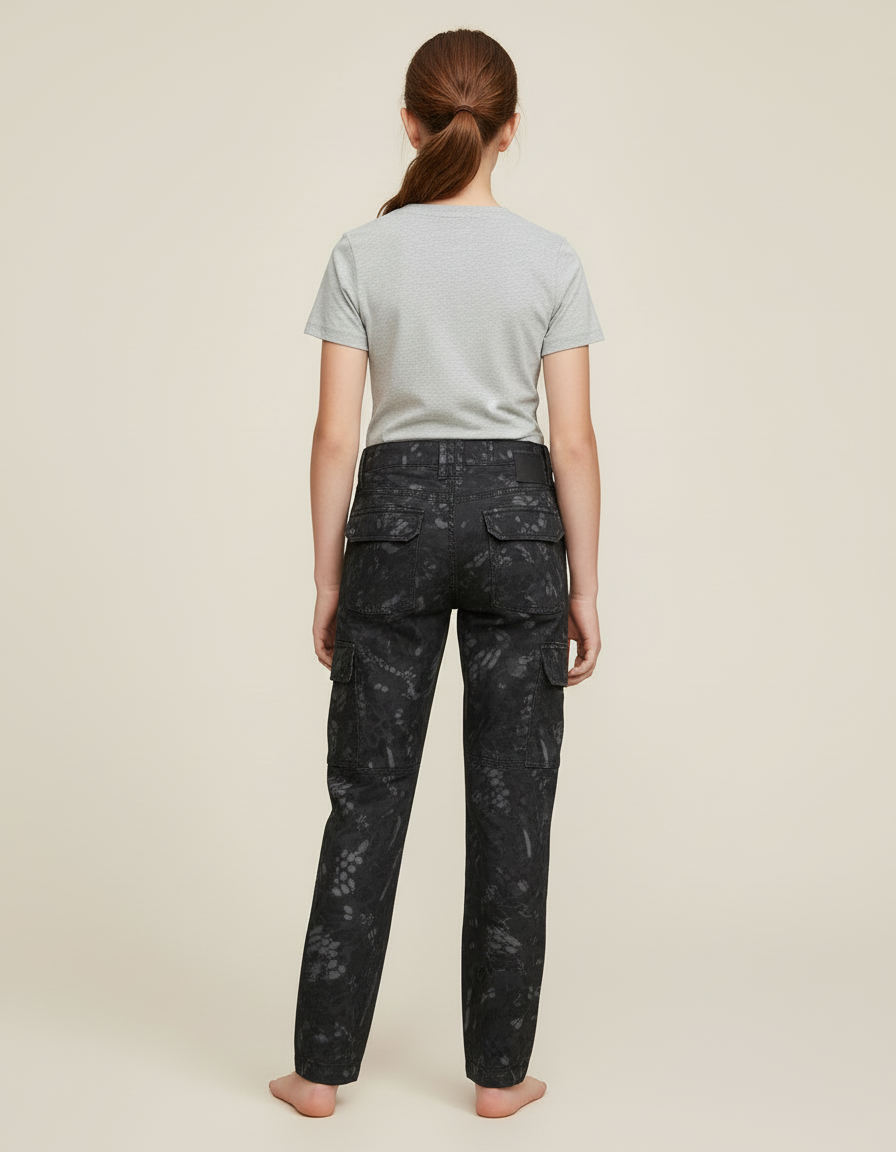 Pantalon Cargo Camouflage Noir Slim Fille Respirant - Toile - vue 2