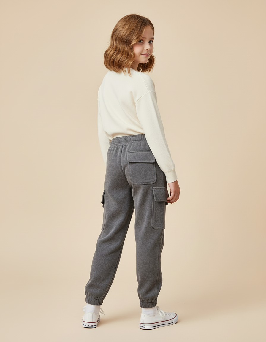 Pantalon Cargo Gris Enfant Molletonné Décontracté - vue 2