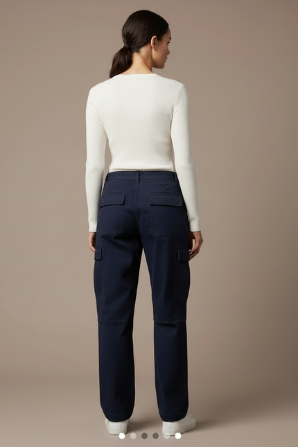 Pantalon Cargo Bleu Marine Ample Décontracté Femme - Gabardine - vue 2