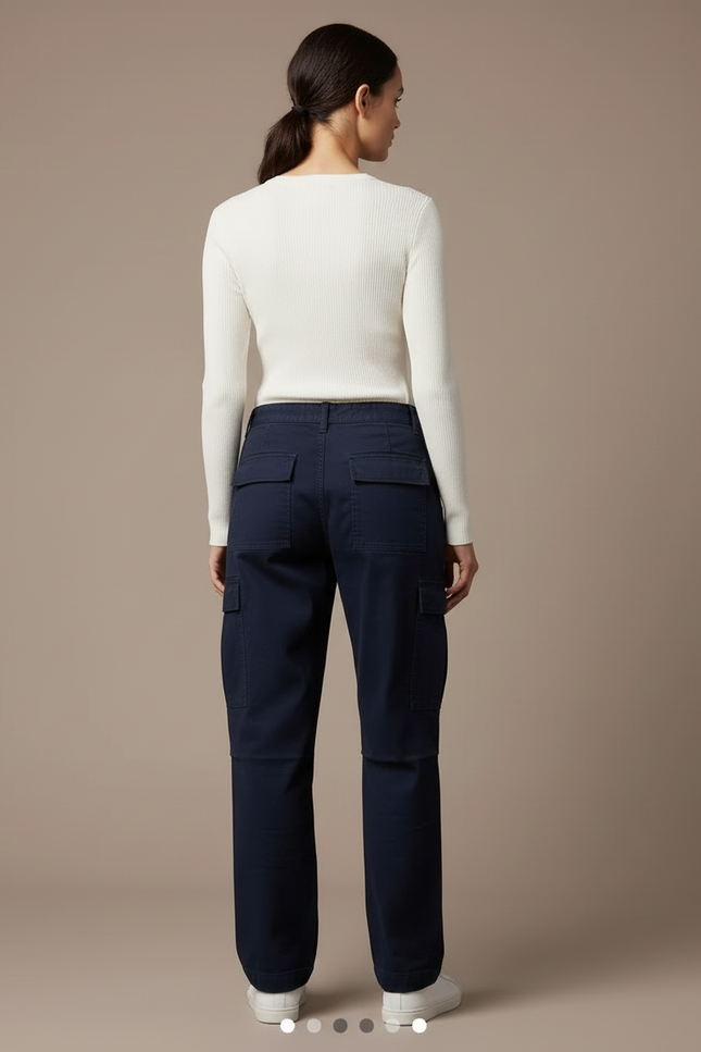 Pantalon Cargo Bleu Marine Ample Décontracté Femme - Gabardine - vue 2
