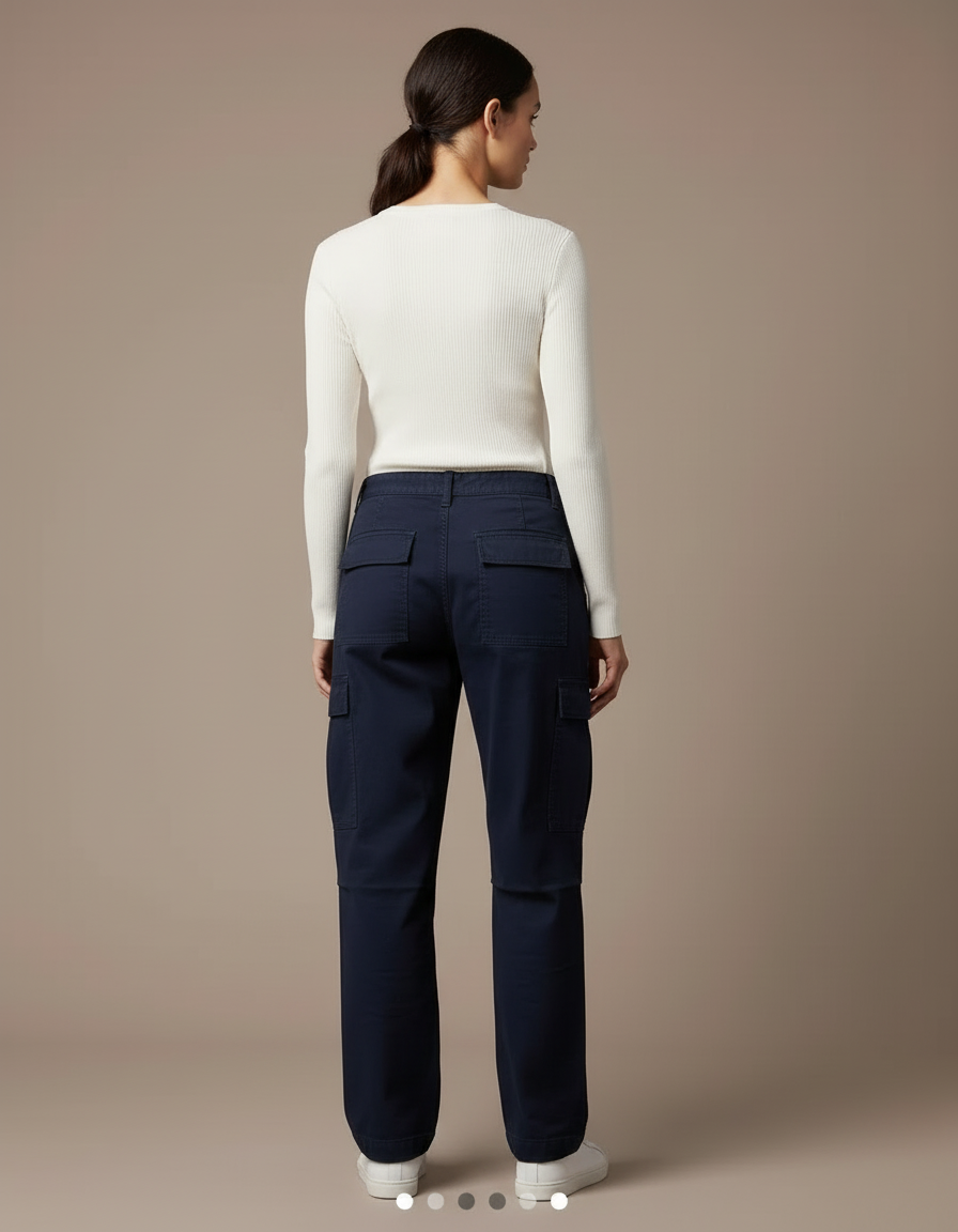 Pantalon Cargo Bleu Marine Ample Décontracté Femme - Gabardine - vue 2