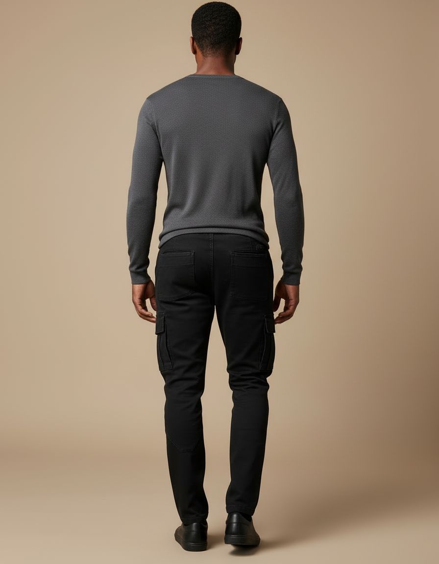 Pantalon Cargo Noir Slim Multipoches Coton Homme - vue 2