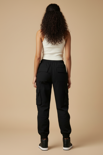 Pantalon Cargo Noir Coton Ample Jambes Resserrées - vue 2