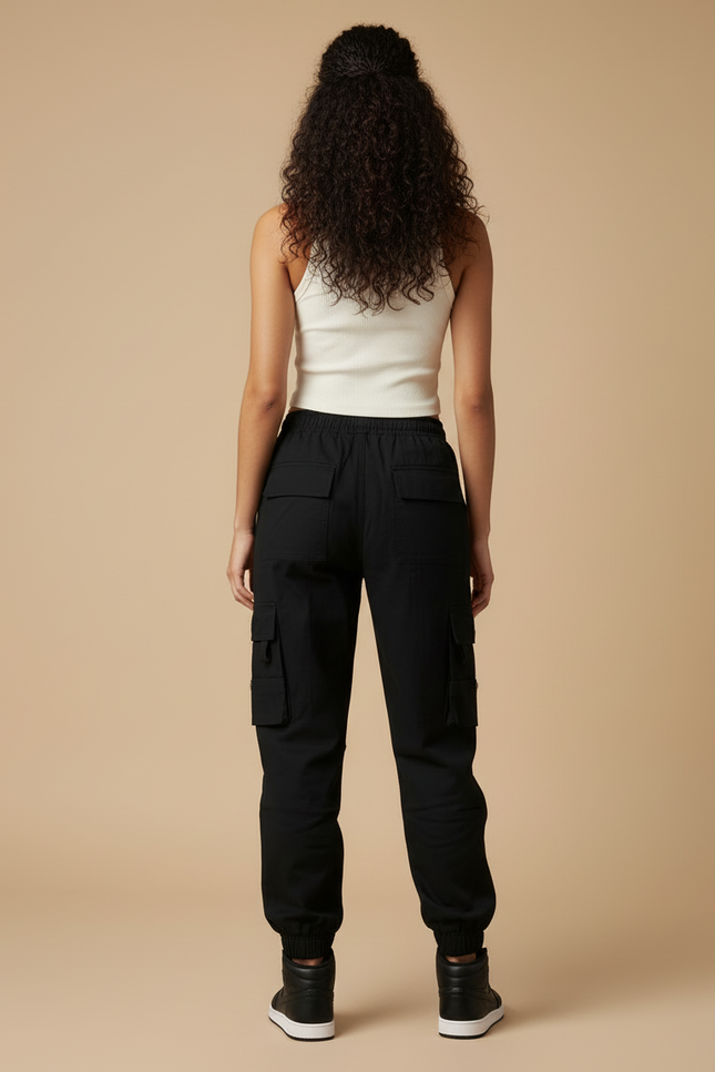 Pantalon Cargo Noir Coton Ample Jambes Resserrées - vue 2
