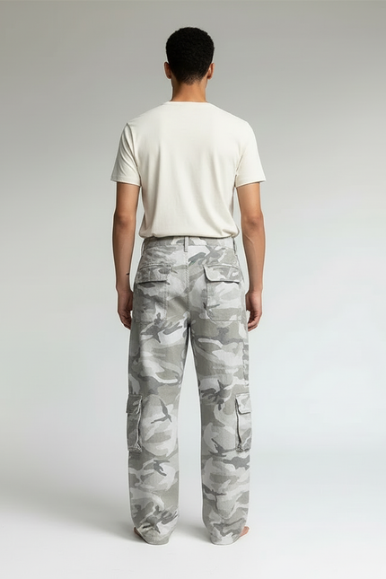 Pantalon Cargo Camouflage Gris Ample Multipoches Streetwear - Toile - vue 2