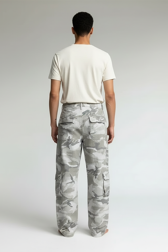Pantalon Cargo Camouflage Gris Ample Multipoches Streetwear - Toile - vue 2