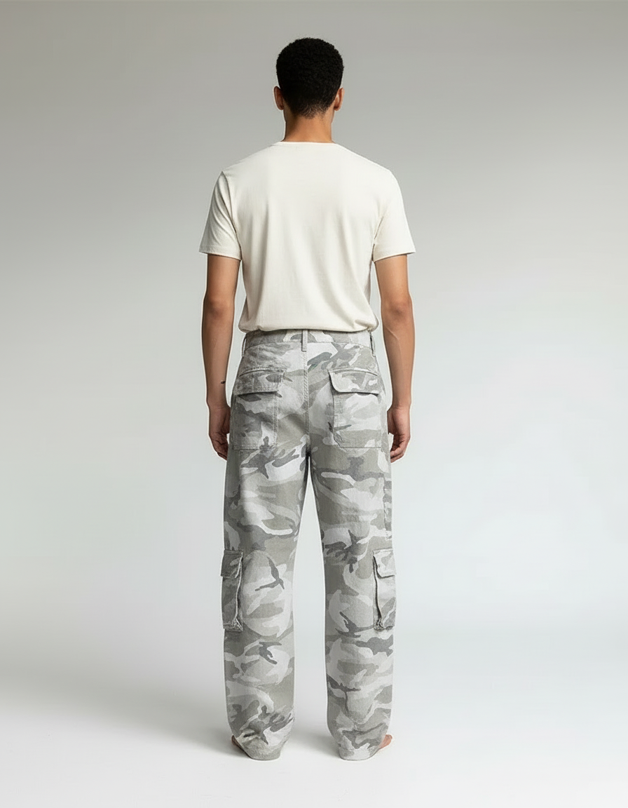 Pantalon Cargo Camouflage Gris Ample Multipoches Streetwear - Toile - vue 2