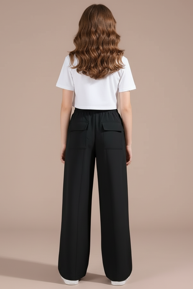 Pantalon Cargo Noir Ample Coupe Large Fille - Polyester - vue 2