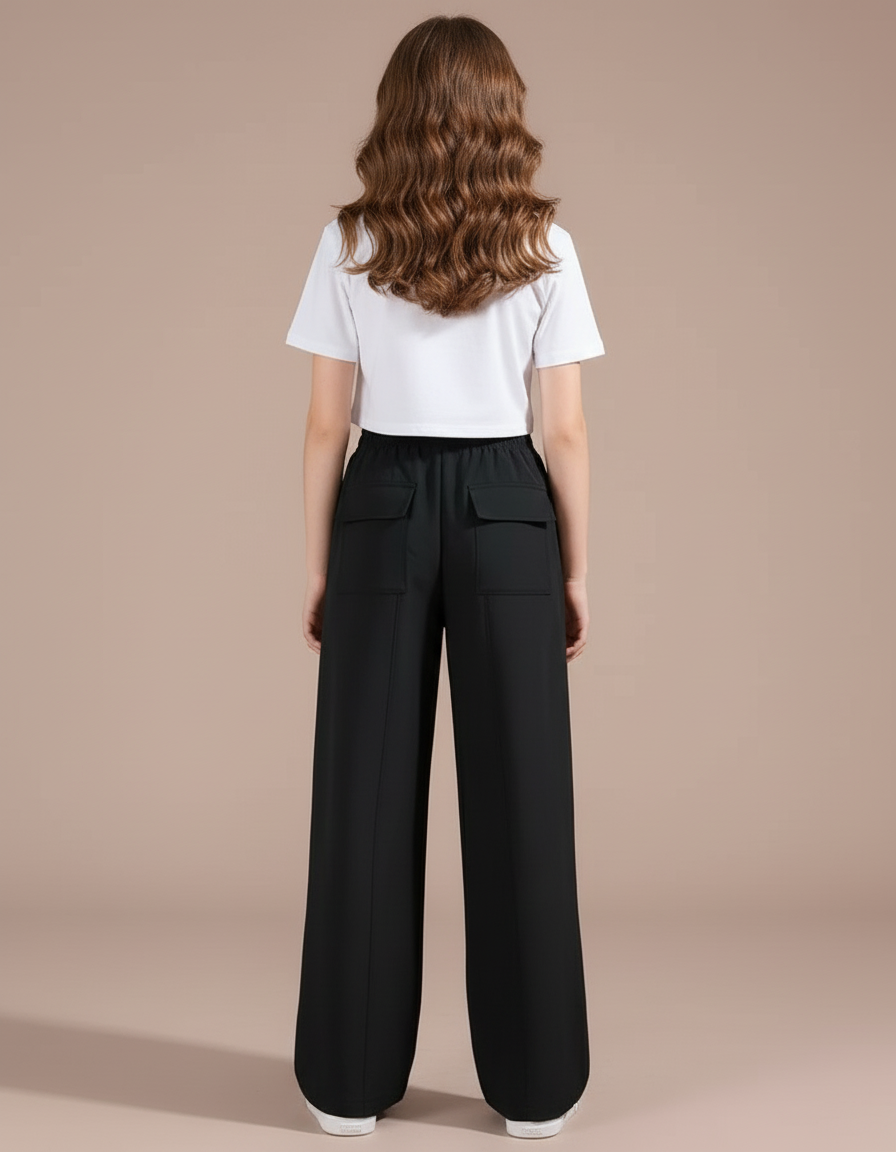 Pantalon Cargo Noir Ample Coupe Large Fille - Polyester - vue 2