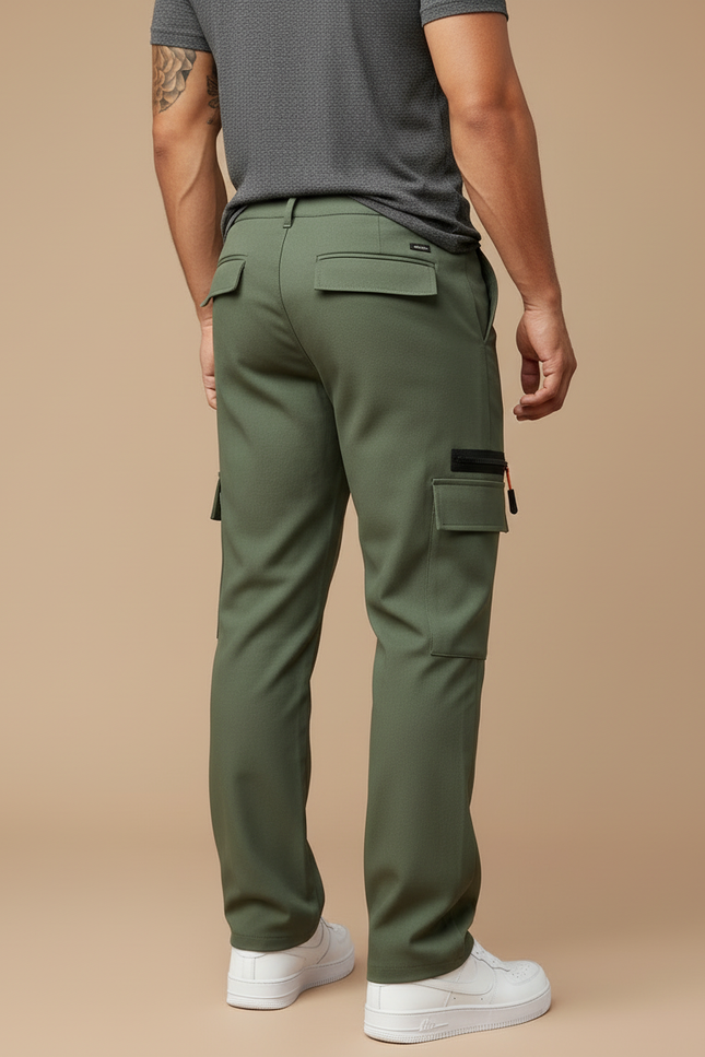 Pantalon Cargo Vert Kaki Homme Décontracté Multipoches Zippées - Polyester - vue 2