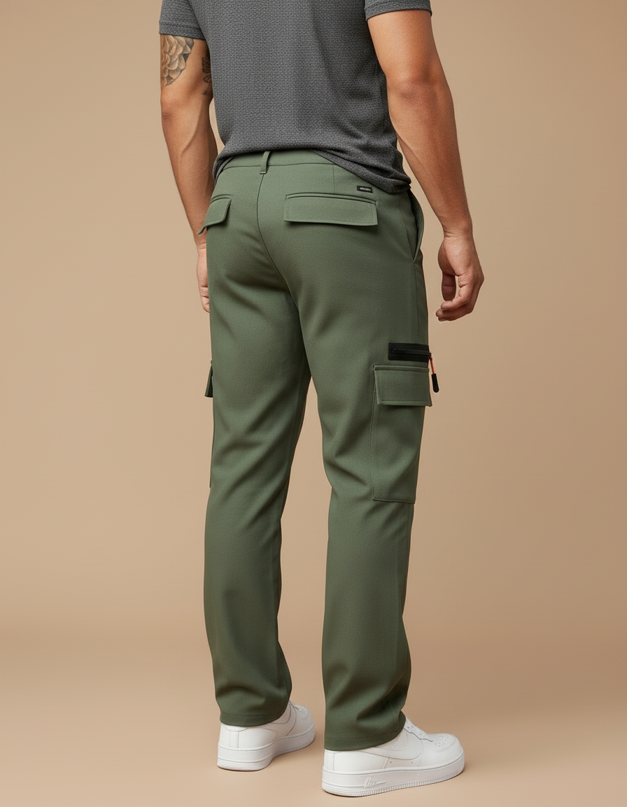 Pantalon Cargo Vert Kaki Homme Décontracté Multipoches Zippées - Polyester - vue 2