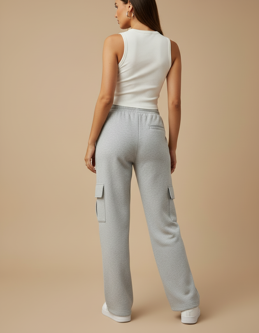 Pantalon Cargo Gris Ample Molletonné Doux Femme - vue 2