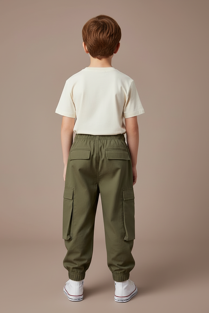 Pantalon Cargo Kaki Enfant Ample Multipoches Décontracté - Toile - vue 2