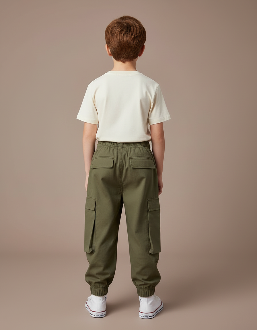 Pantalon Cargo Kaki Enfant Ample Multipoches Décontracté - Toile - vue 2