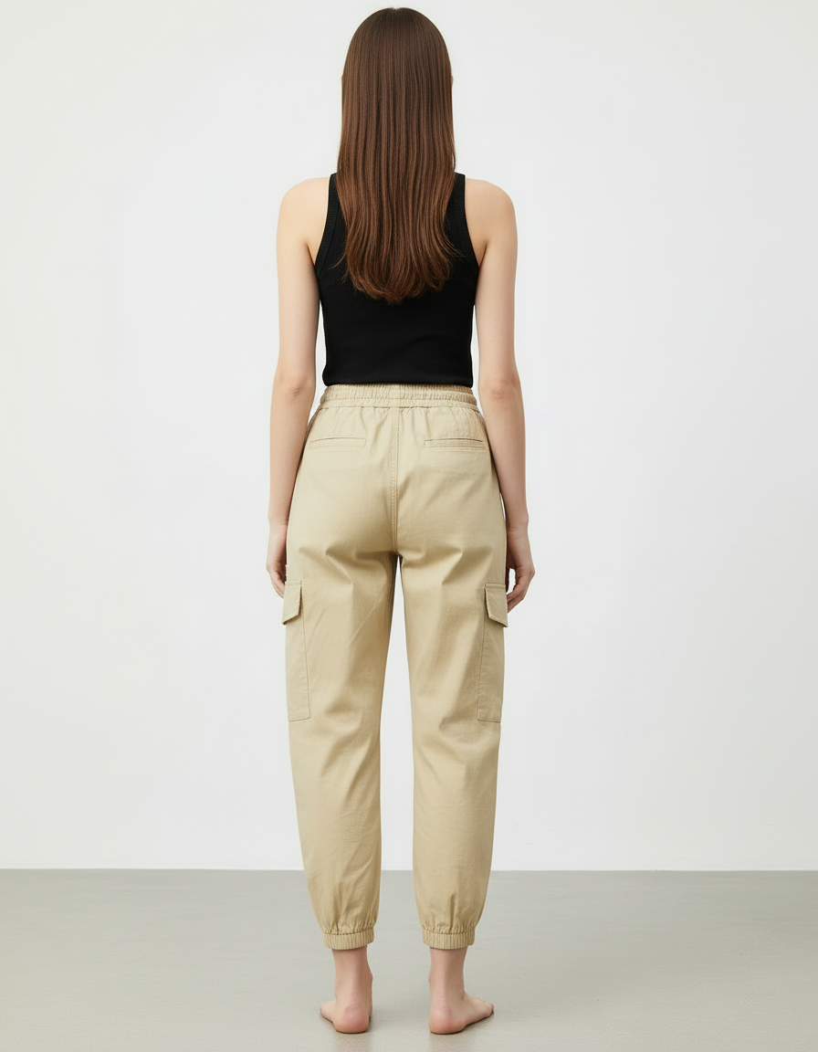 Pantalon Cargo Pantacourt Femme - Beige Toile - vue 2