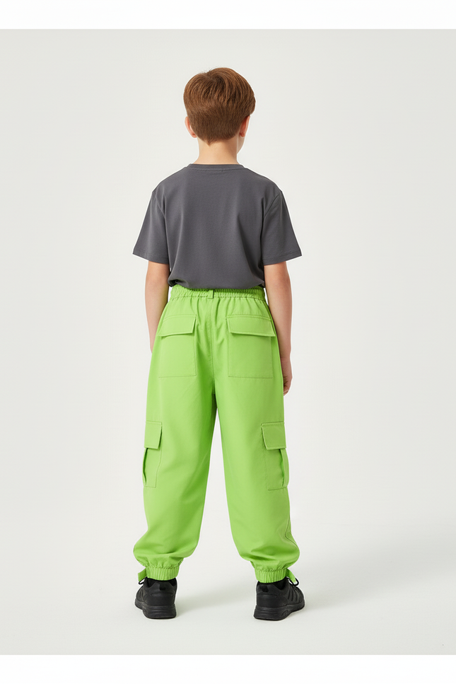 Pantalon Cargo Vert Fluo Ample Poches Enfant - Polyester - vue 2