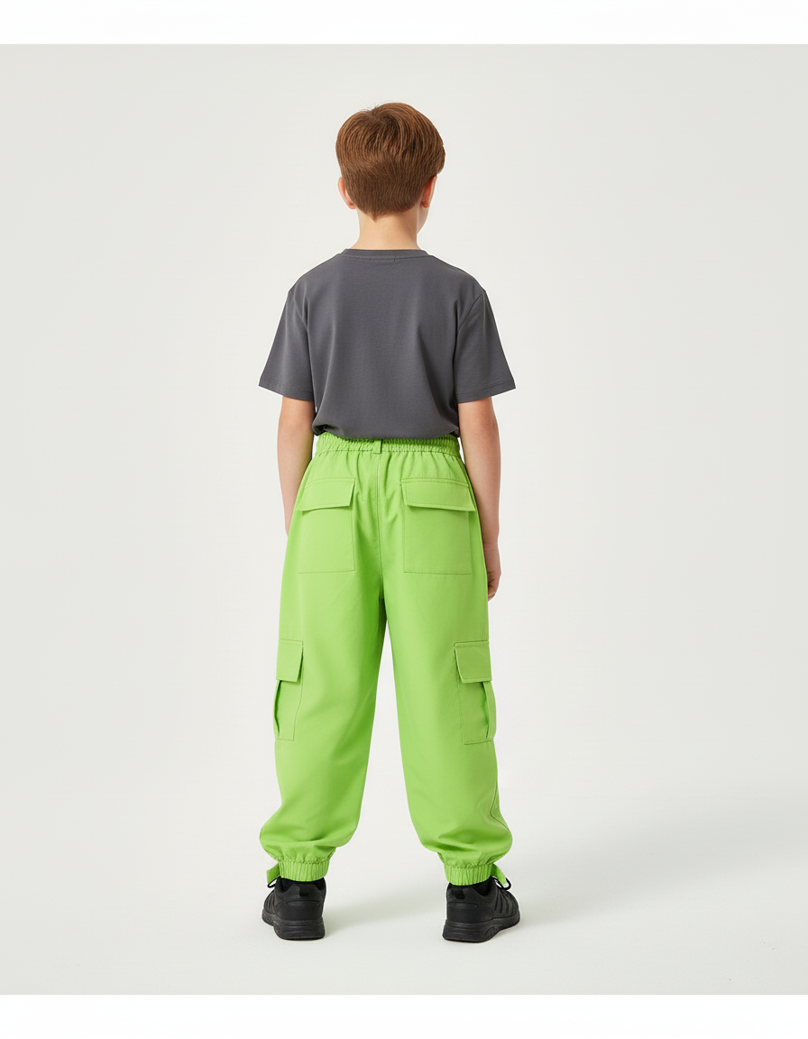 Pantalon Cargo Vert Fluo Ample Poches Enfant - Polyester - vue 2