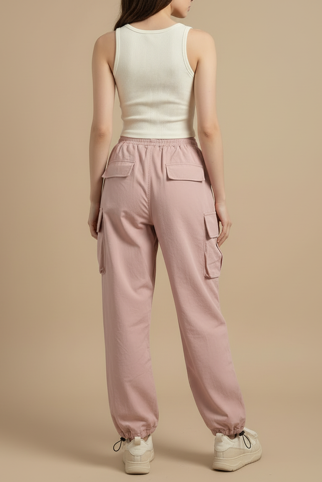 Pantalon Cargo Rose Ample Cordon Streetwear Décontracté - Toile - vue 2